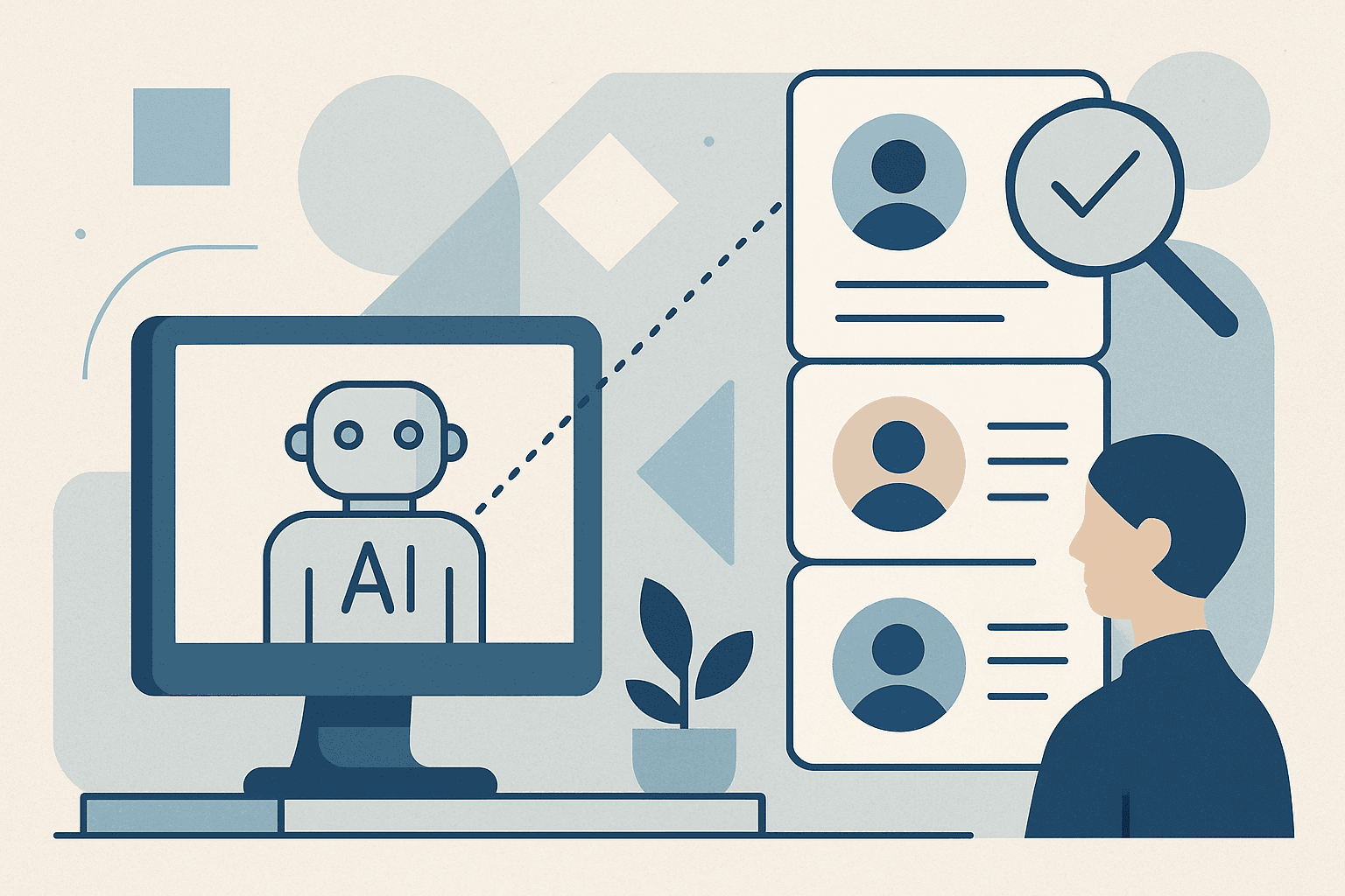 # Alt text for AI lead qualification blog cover:

Abstract geometric shapes in muted tones representing digital technology and data organization concepts.