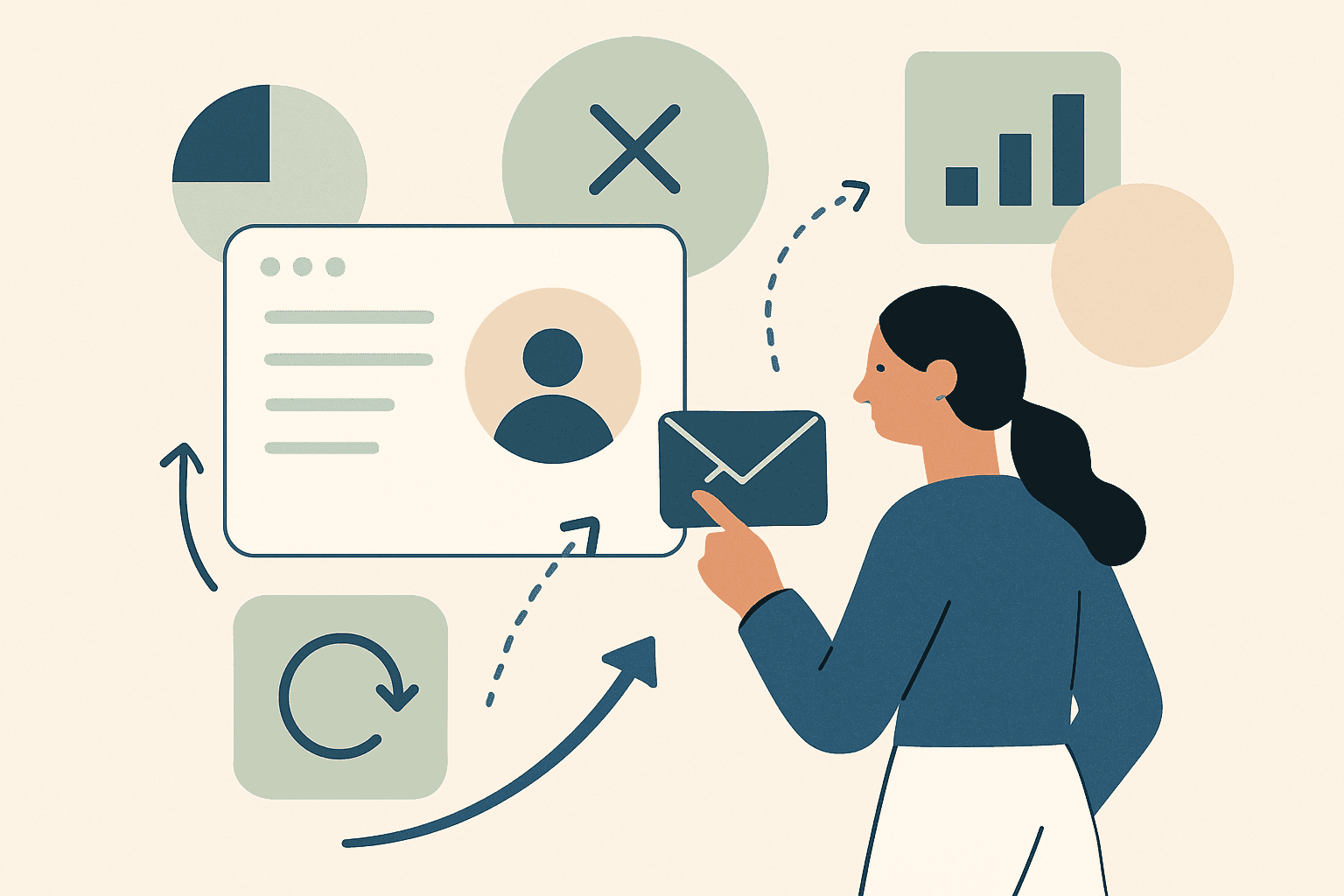 A clean, modern design featuring abstract geometric shapes in soft, muted tones suggesting business strategy and digital systems.