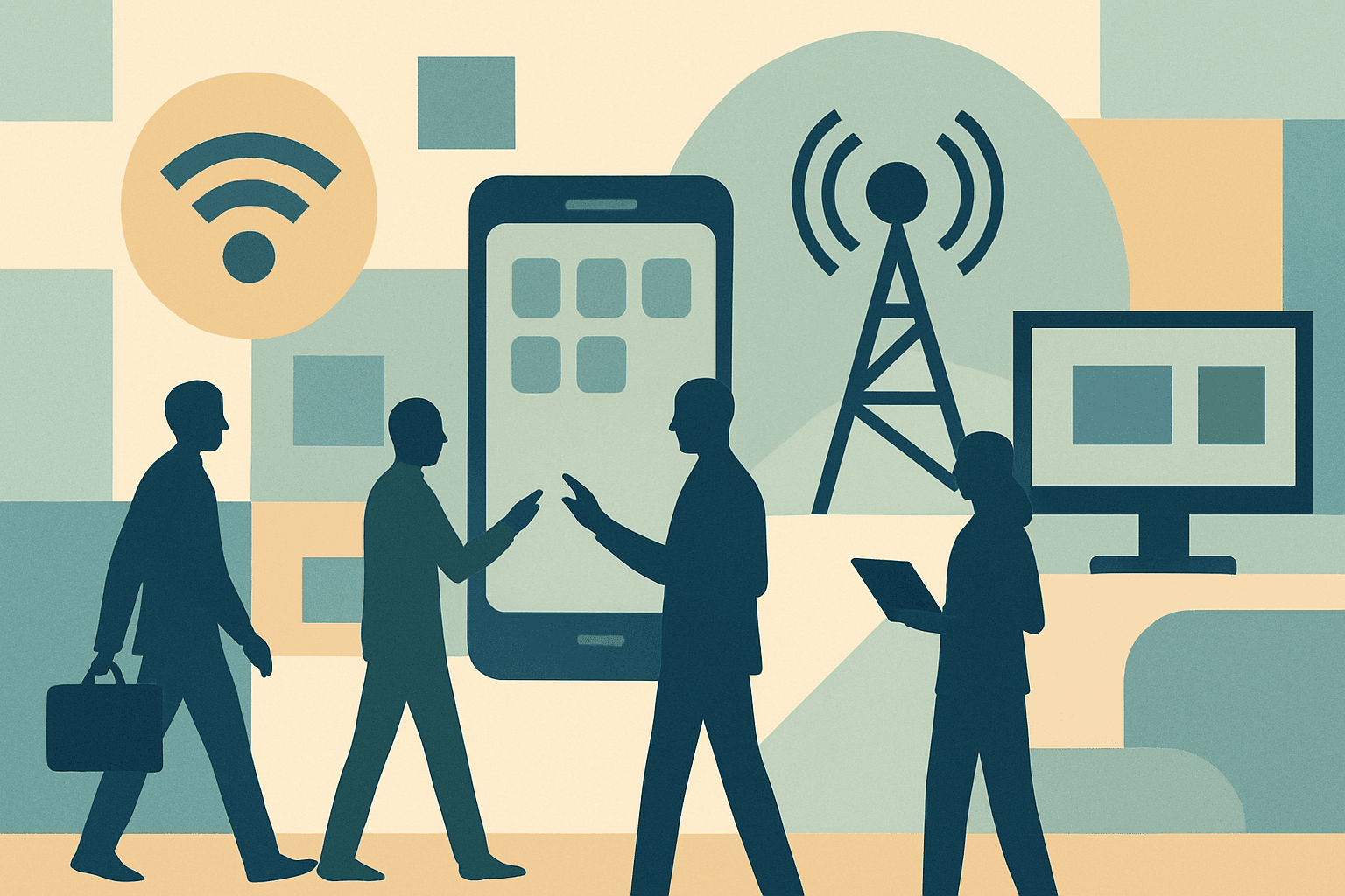 # Alt text for MWC trade show blog cover:

Abstract geometric shapes in soft blues and grays suggesting innovation and connectivity in mobile technology sector.