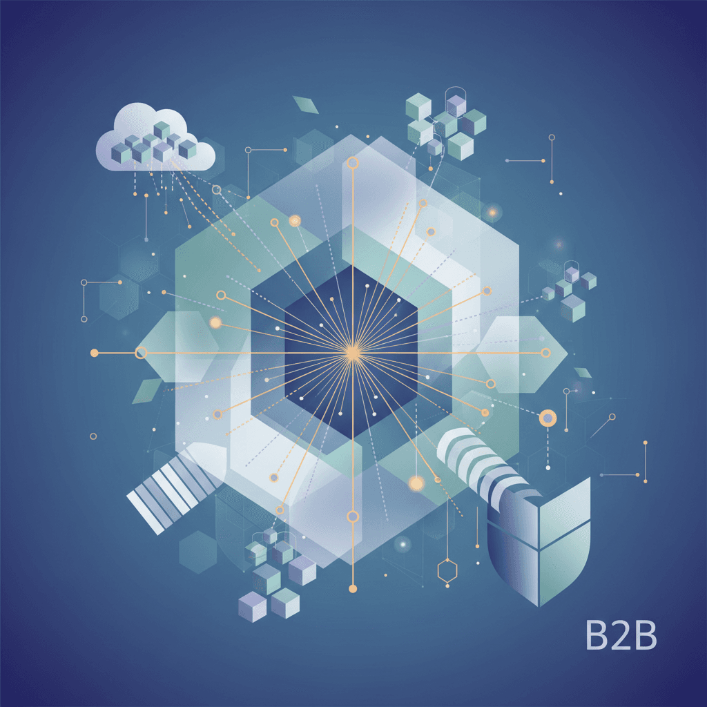 # Alt Text
Abstract geometric shapes in calm blues and grays suggesting data networks and business connectivity.